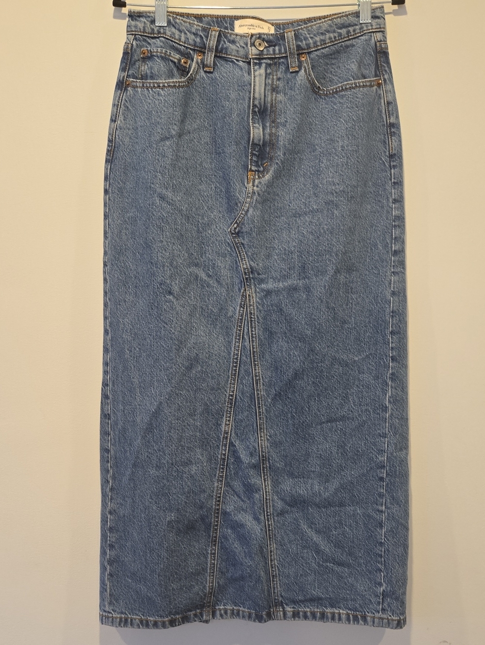 Abercrombie & Fitch High Rise Denim Maxi Skirt Sz 27 Medium Wash